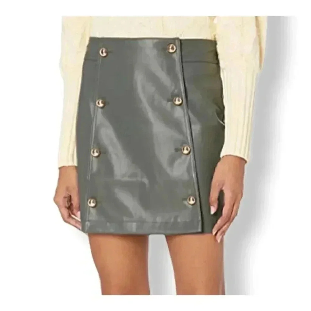 KENDALL + KYLIE Women's Vegan Leather Button skirt